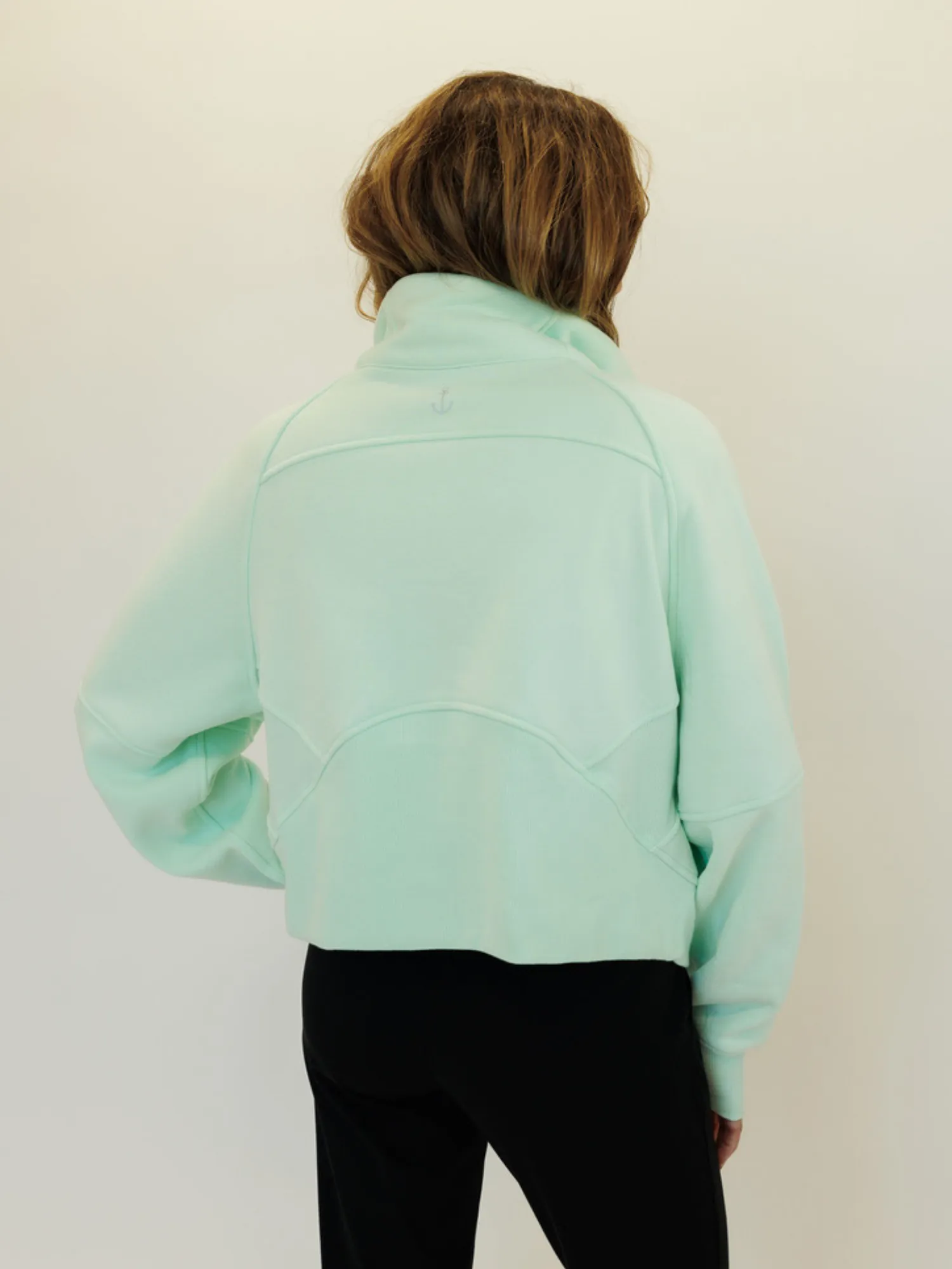 Mint Green "Ella" Fleece Lined Cropped Quarter Zip Pullover