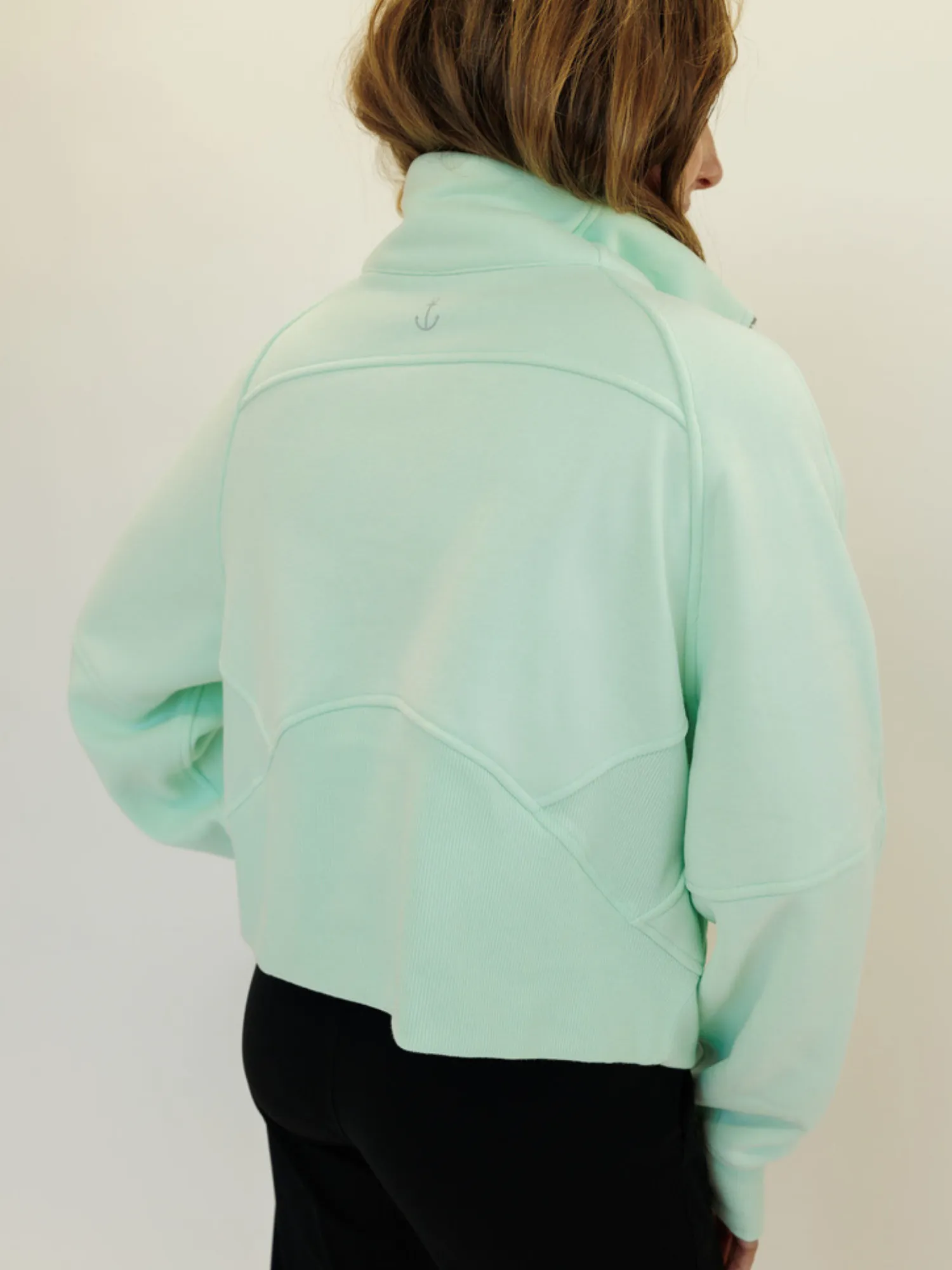 Mint Green "Ella" Fleece Lined Cropped Quarter Zip Pullover