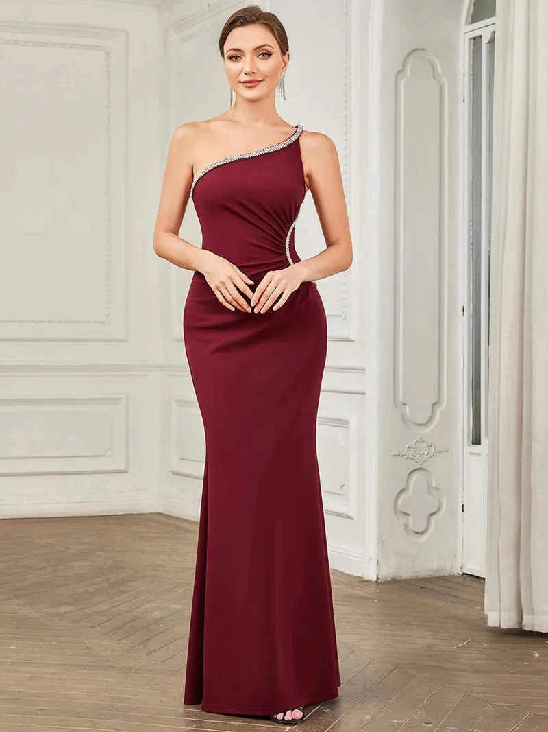 One Shoulder Backless Fishtail Sleeveless Evening Dress