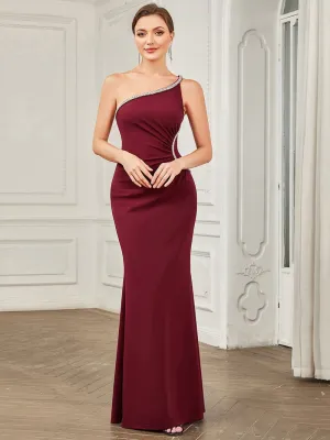 One Shoulder Backless Fishtail Sleeveless Evening Dress