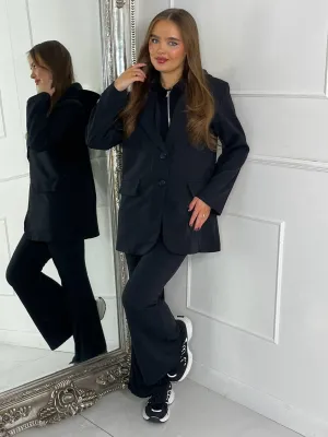 Oversized Blazer With Black Attached Hood - Black