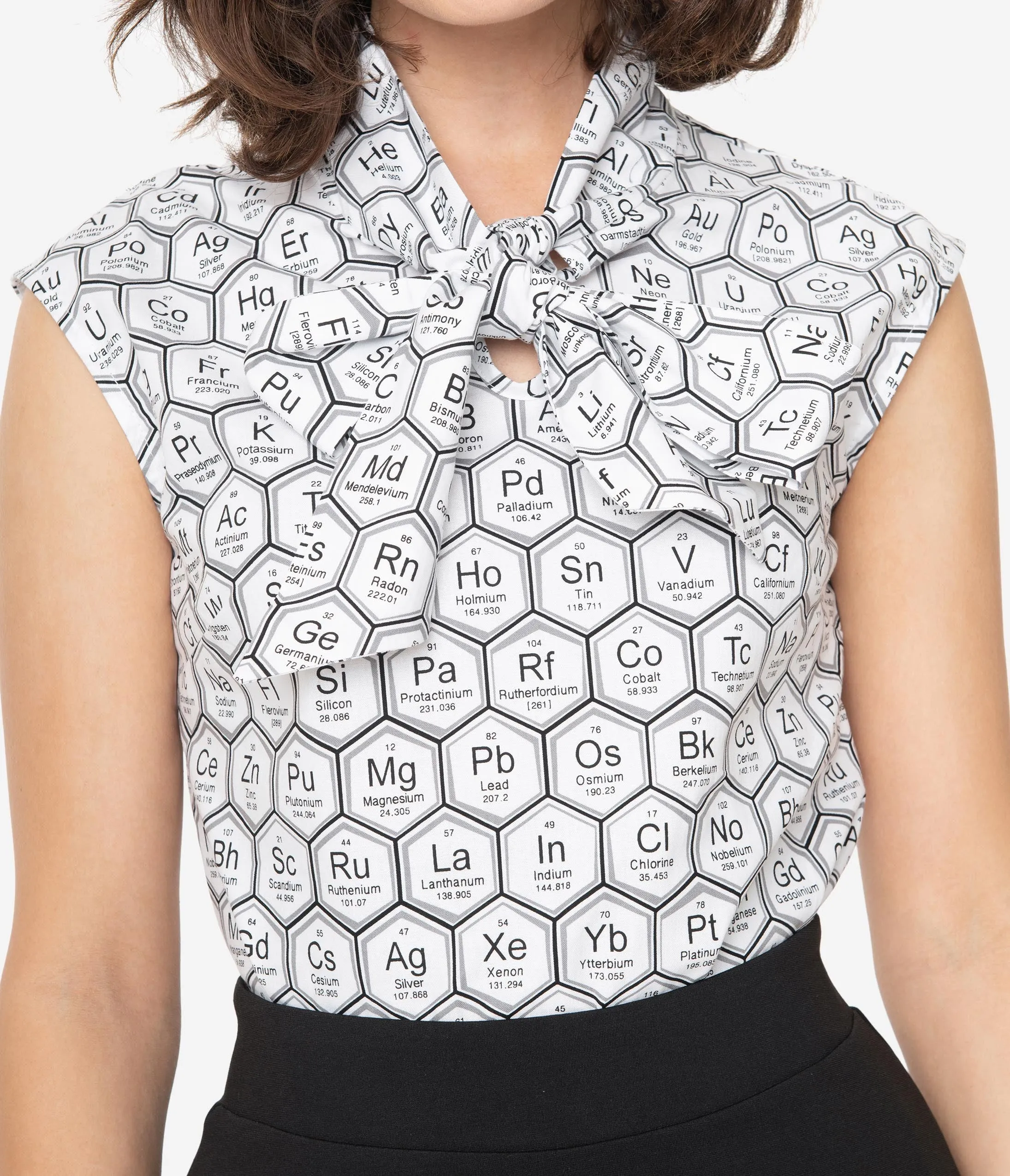 Retrolicious Black & White Elements Print Sleeveless Blouse