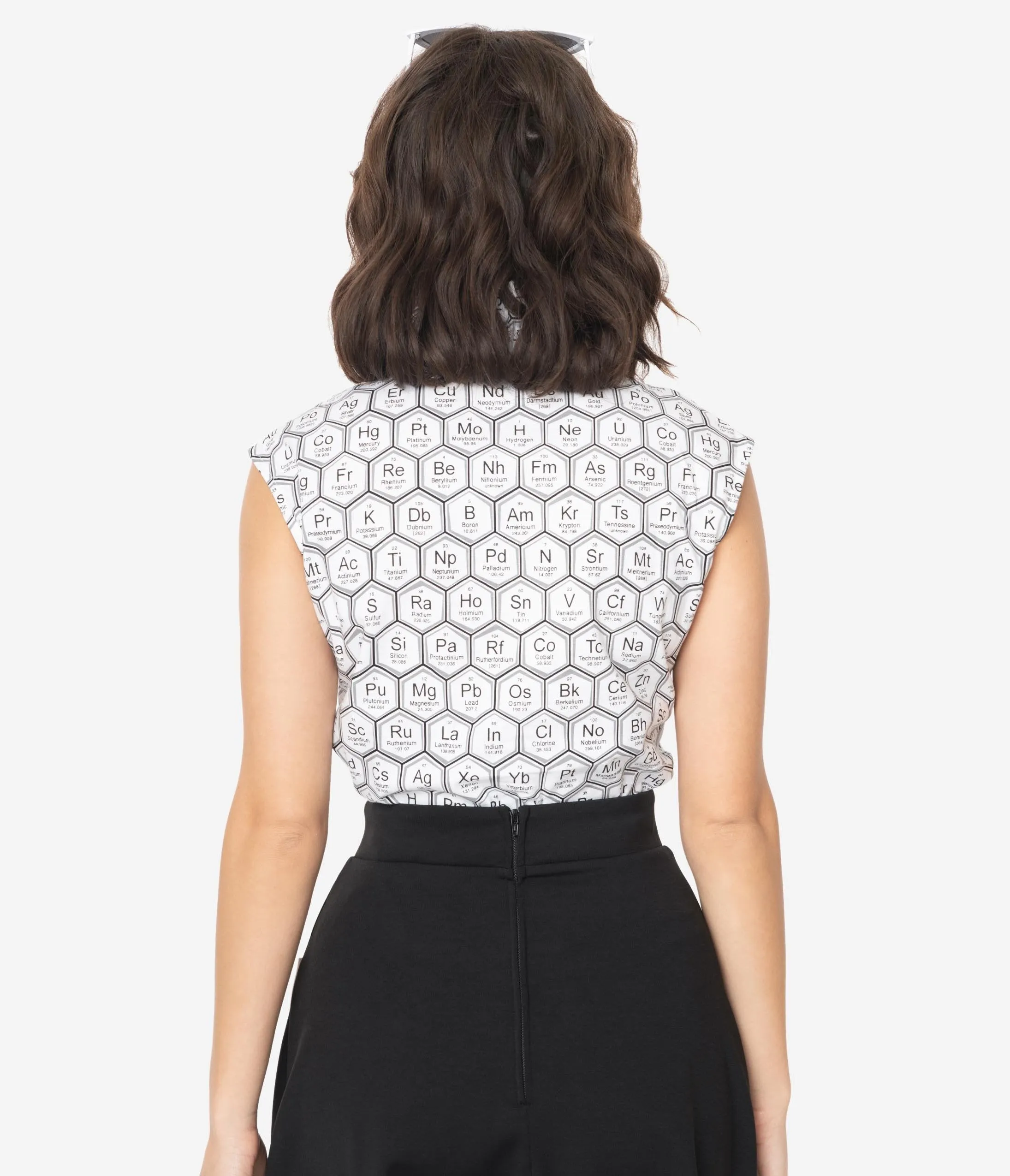 Retrolicious Black & White Elements Print Sleeveless Blouse