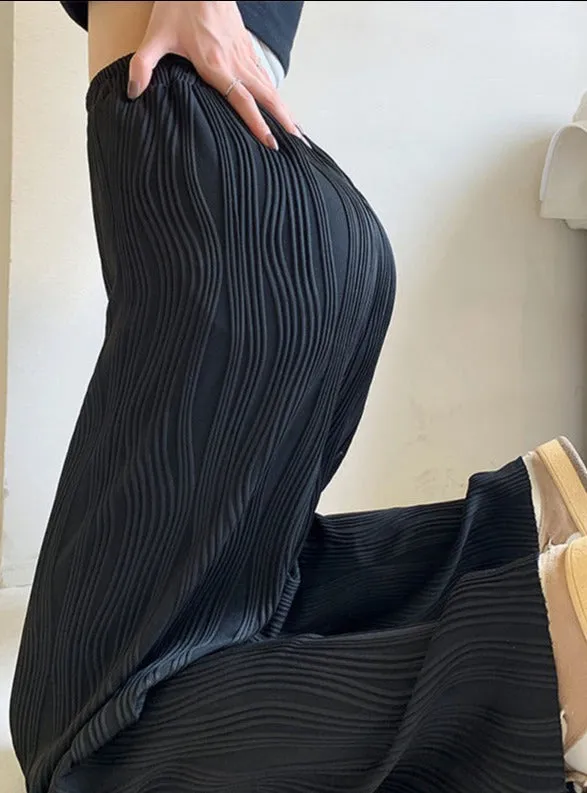ripple wide-leg pants for women 2024 spring and summer ins trend celebrity design straight-leg pants to wear casual floor-length pants
