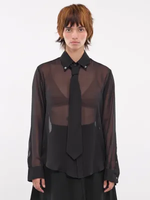 Sheer Chiffon Shirt & Tie (VAQ08B003-BLACK)