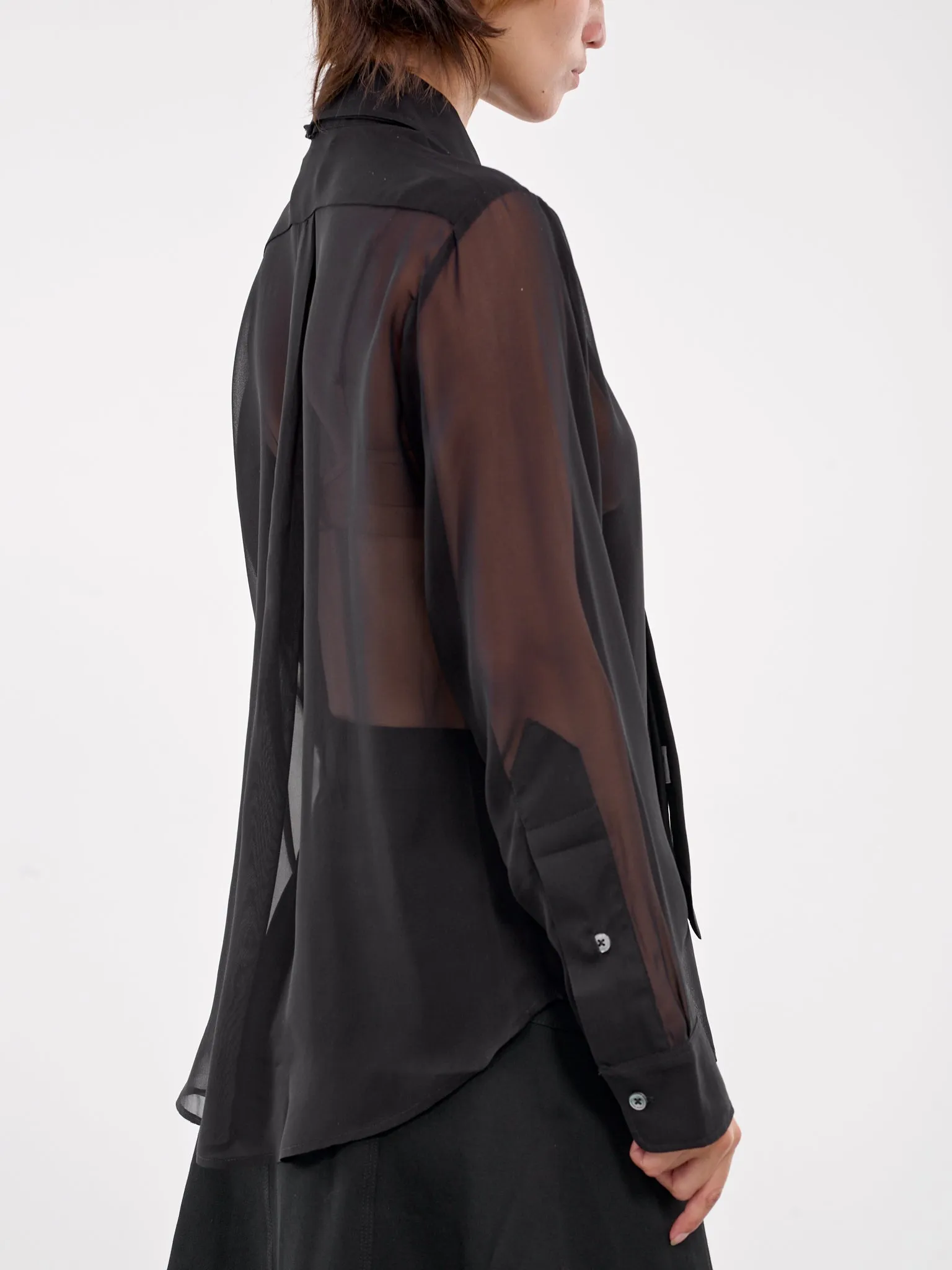 Sheer Chiffon Shirt & Tie (VAQ08B003-BLACK)