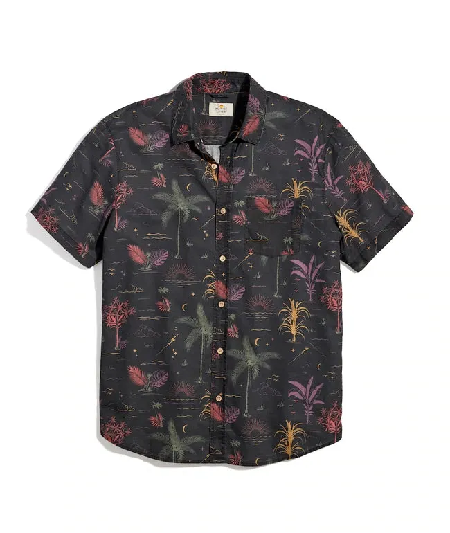 Short Sleeve Cotton Plain Weave Wizard Print Shirt in Midnight Palms