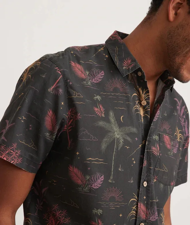 Short Sleeve Cotton Plain Weave Wizard Print Shirt in Midnight Palms