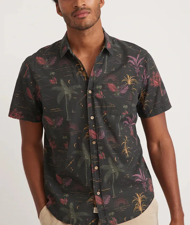 Short Sleeve Cotton Plain Weave Wizard Print Shirt in Midnight Palms