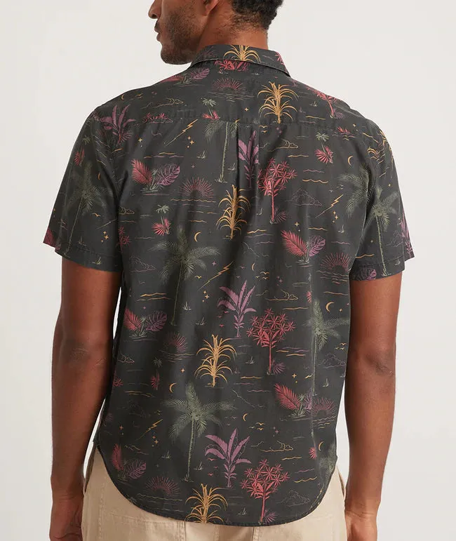 Short Sleeve Cotton Plain Weave Wizard Print Shirt in Midnight Palms