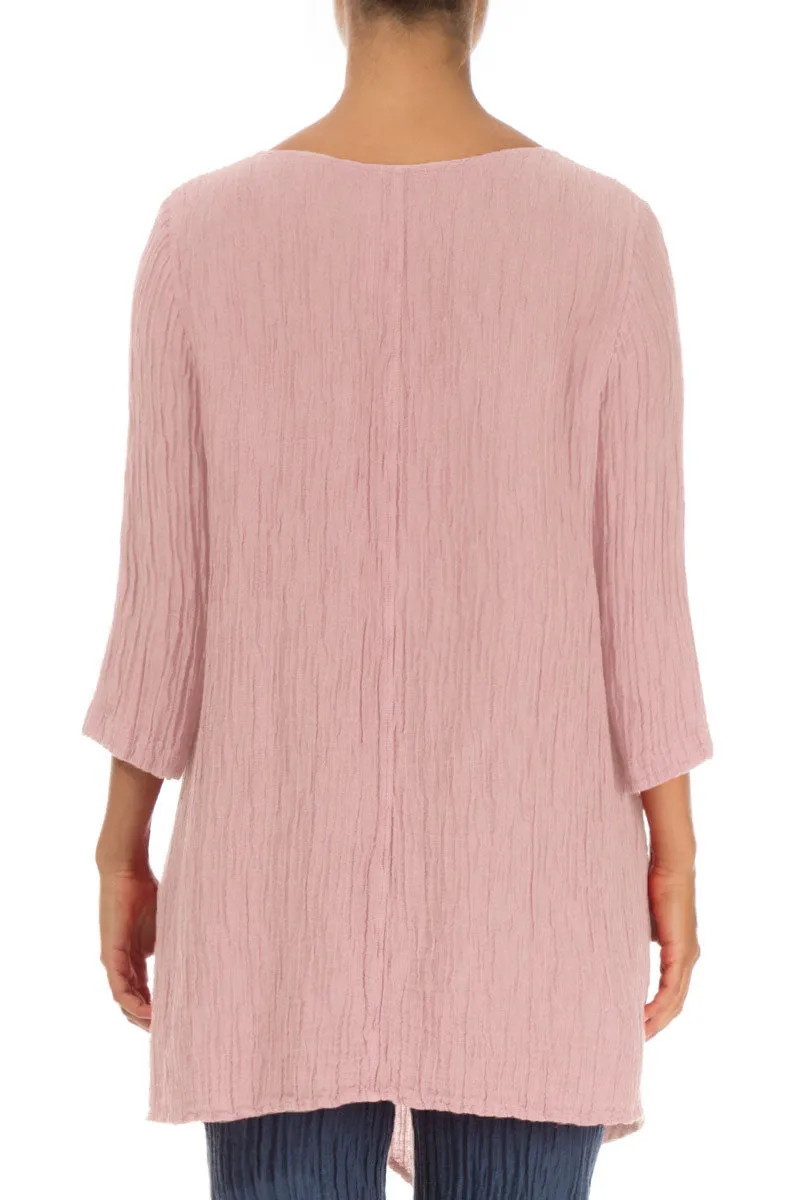 Side Pocket Crinkled Powder Pink Silk Tunic