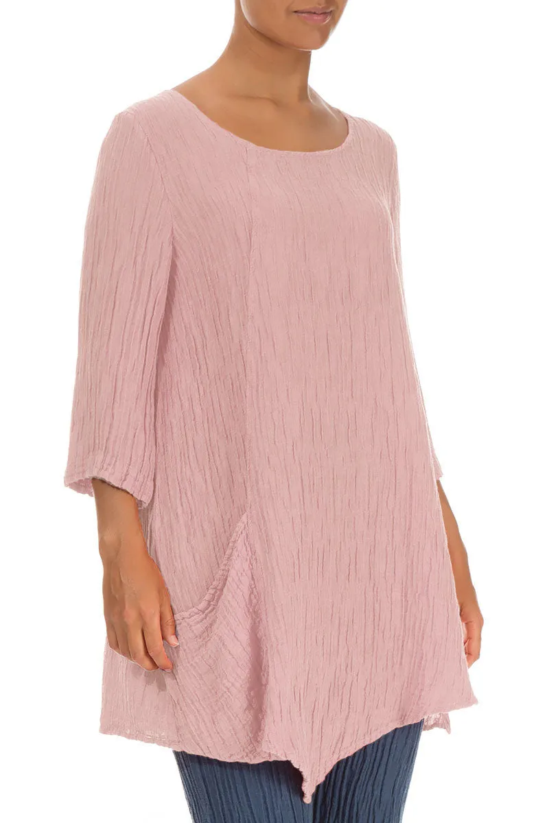 Side Pocket Crinkled Powder Pink Silk Tunic
