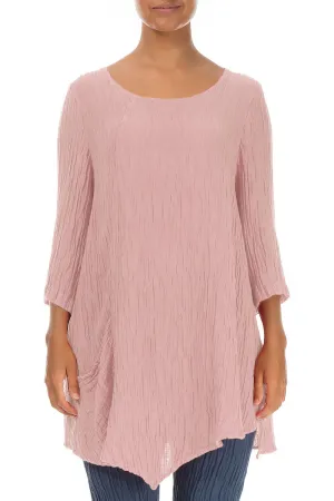 Side Pocket Crinkled Powder Pink Silk Tunic