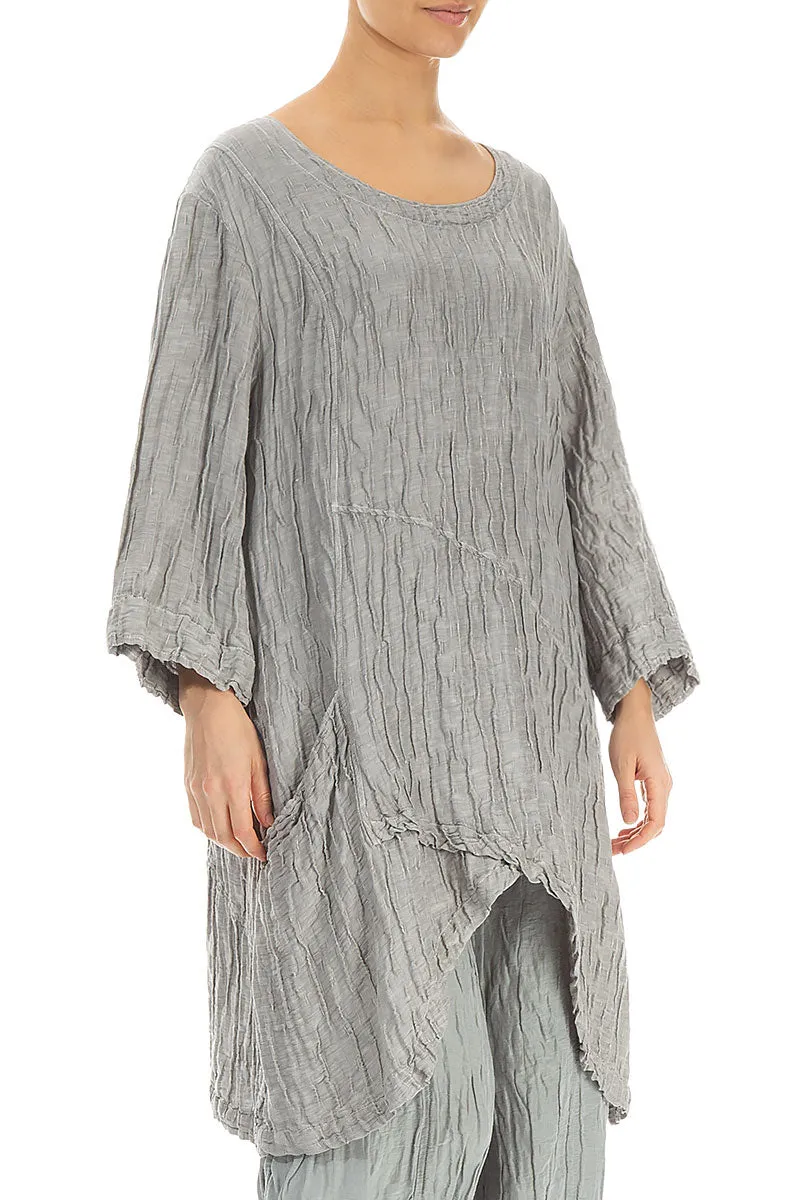 Side Pocket Crinkled Silver Silk Linen Tunic