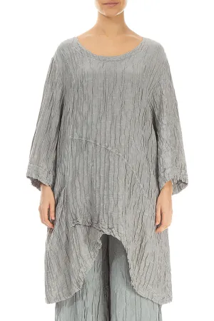 Side Pocket Crinkled Silver Silk Linen Tunic