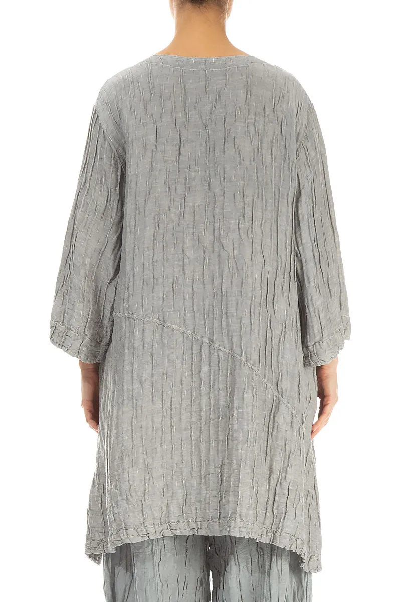 Side Pocket Crinkled Silver Silk Linen Tunic
