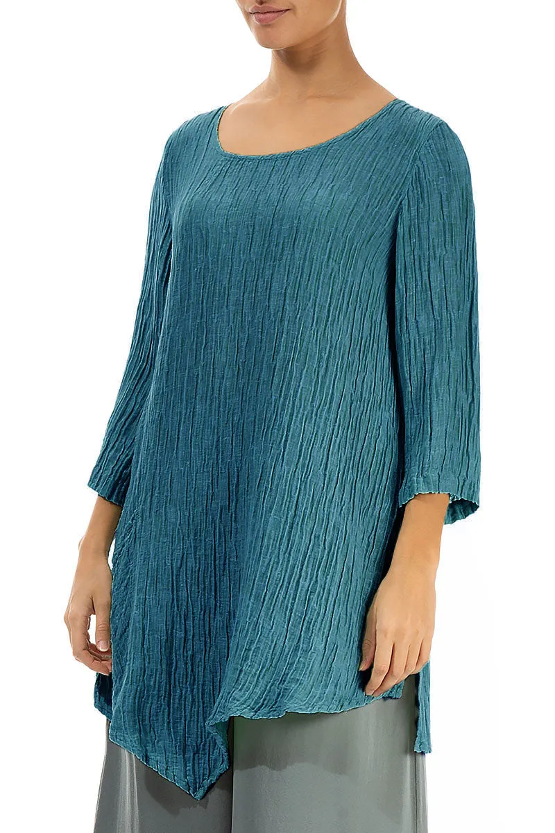 Side Pocket Crinkled Turquoise Silk Tunic