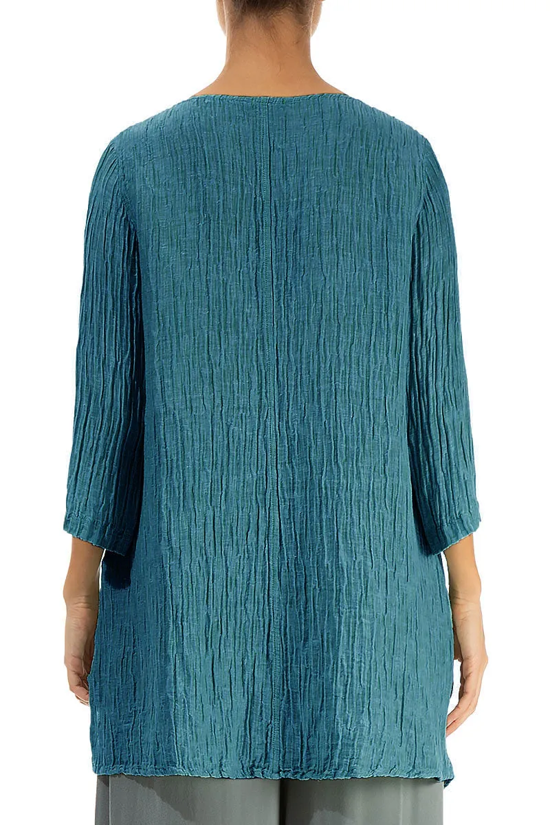 Side Pocket Crinkled Turquoise Silk Tunic