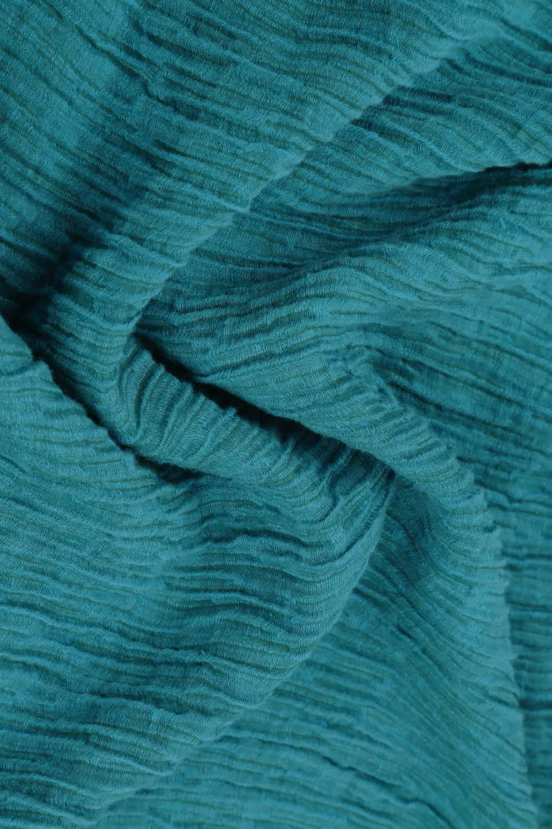 Side Pocket Crinkled Turquoise Silk Tunic