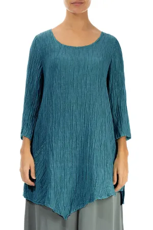 Side Pocket Crinkled Turquoise Silk Tunic