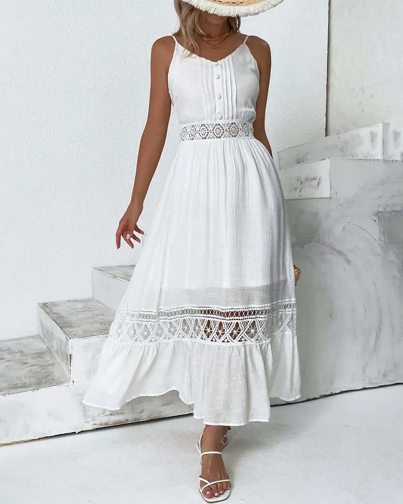 Solid color elegant lace suspender dress
