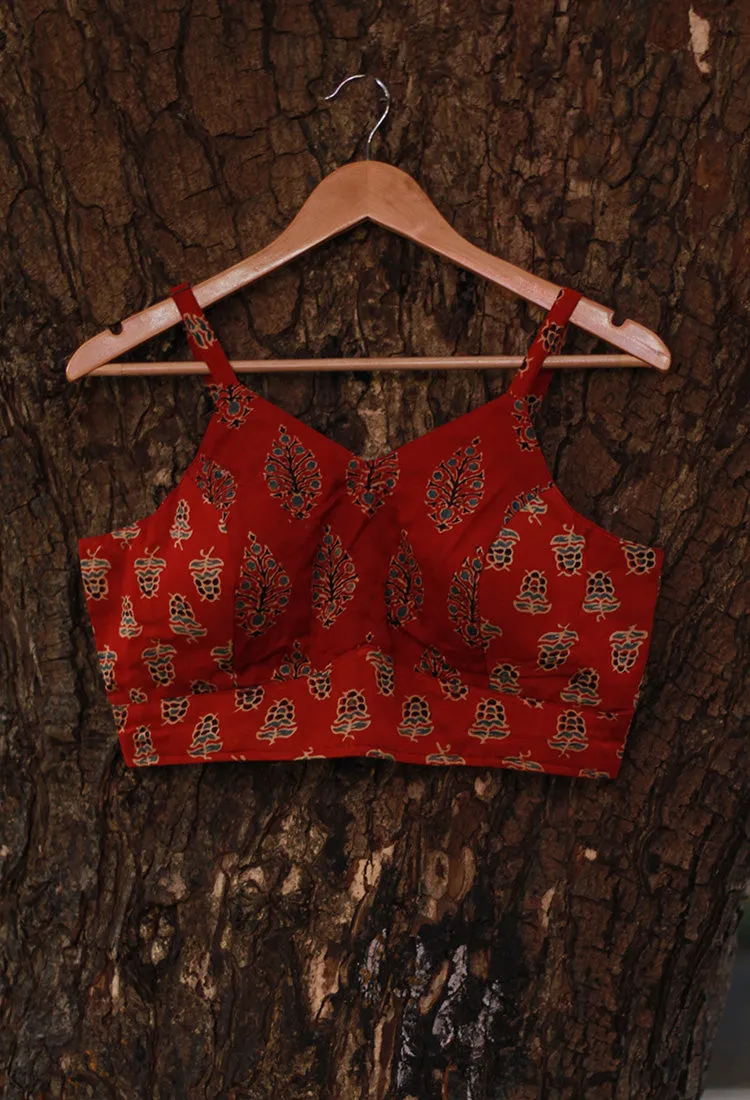 Spaghetti Blouse | Modal Silk | Madder Floral Ajrakh