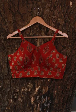 Spaghetti Blouse | Modal Silk | Madder Floral Ajrakh