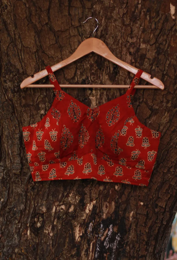 Spaghetti Blouse | Modal Silk | Madder Floral Ajrakh