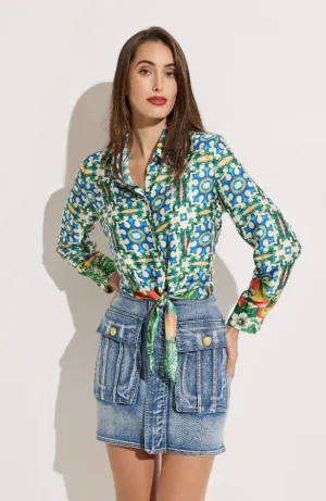 Tile Floral Tie Front Blouse