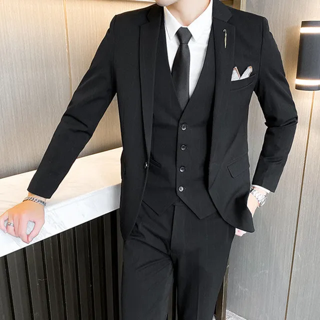 West Louis 3 Pieces Set Casual Stripe Business Groom Suit