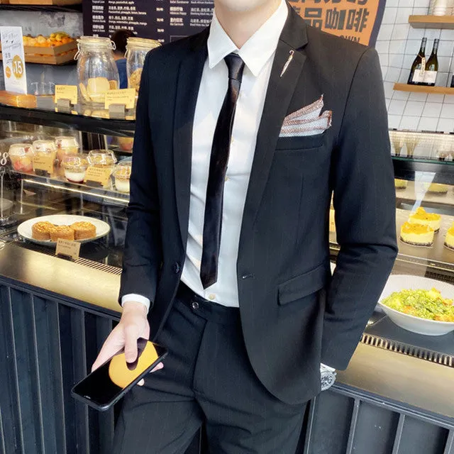 West Louis 3 Pieces Set Casual Stripe Business Groom Suit