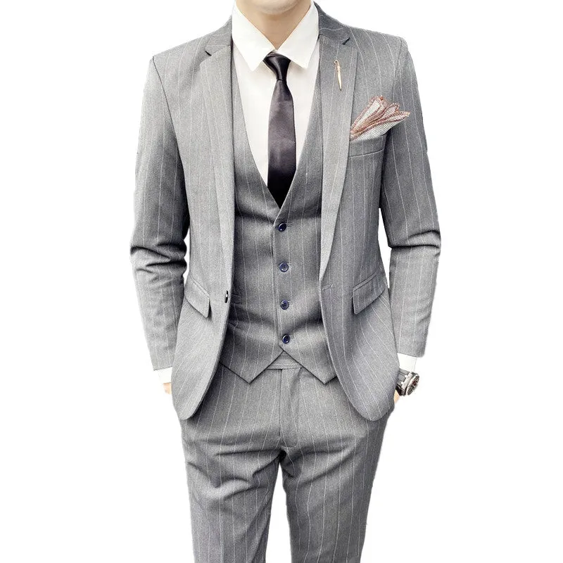 West Louis 3 Pieces Set Casual Stripe Business Groom Suit