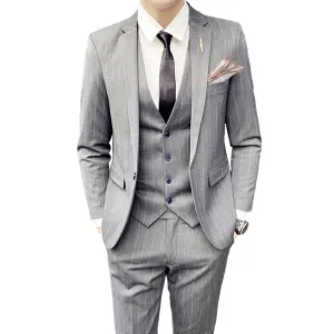 West Louis 3 Pieces Set Casual Stripe Business Groom Suit