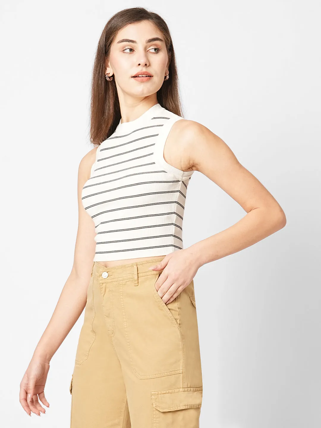 Women Striped Flat Knit Tank Top