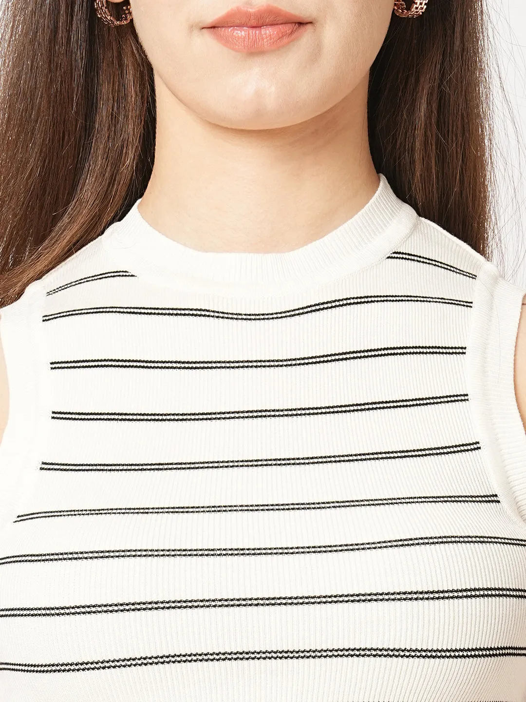 Women Striped Flat Knit Tank Top