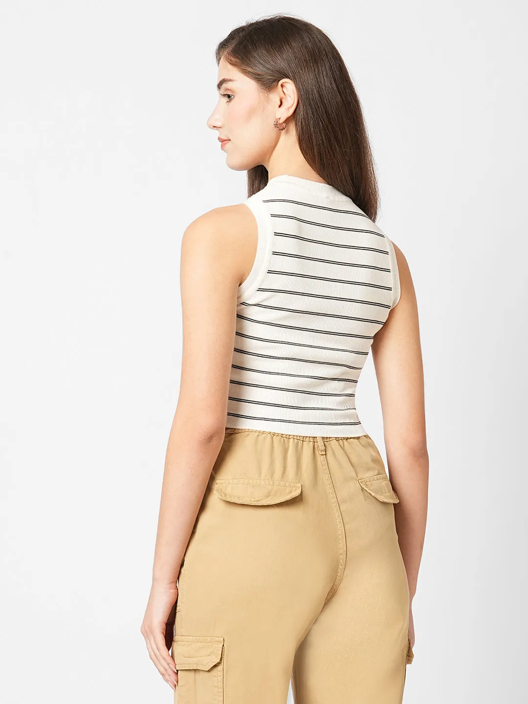 Women Striped Flat Knit Tank Top