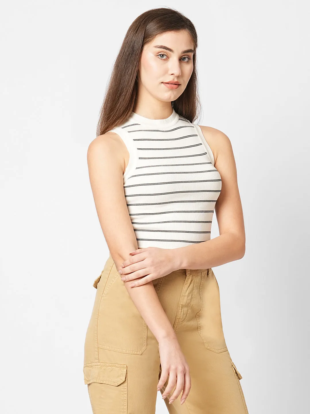 Women Striped Flat Knit Tank Top