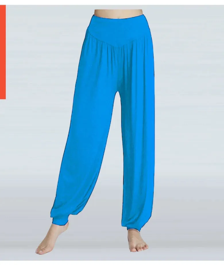 Women's Boho Harem Pants - Modal Solid Belly Dance Trousers, Wide-Leg Long Yoga Pants