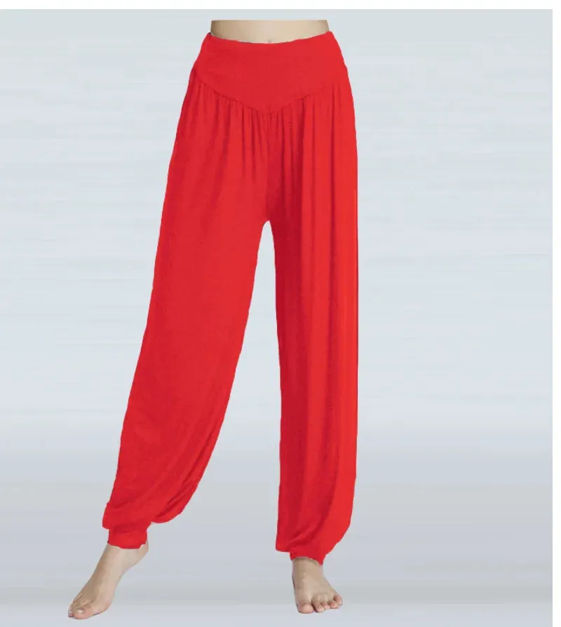 Women's Boho Harem Pants - Modal Solid Belly Dance Trousers, Wide-Leg Long Yoga Pants