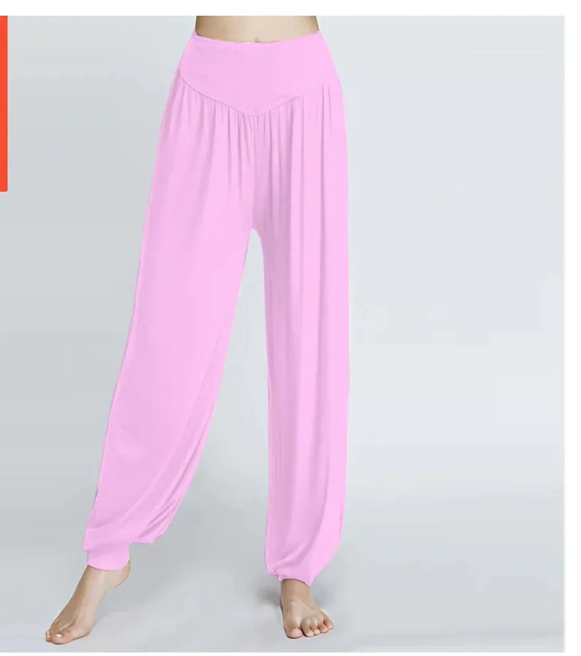 Women's Boho Harem Pants - Modal Solid Belly Dance Trousers, Wide-Leg Long Yoga Pants