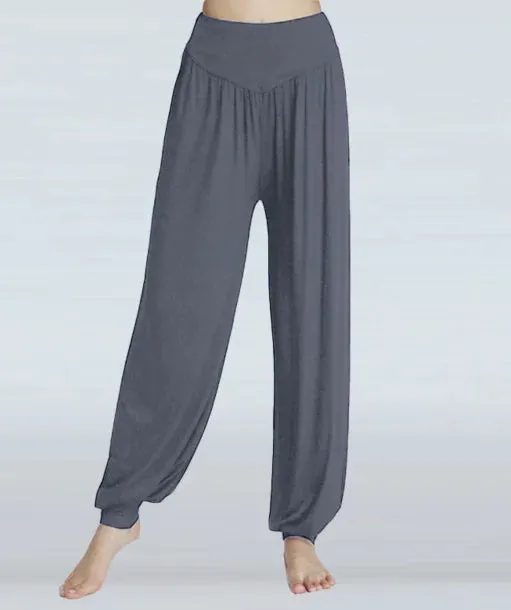 Women's Boho Harem Pants - Modal Solid Belly Dance Trousers, Wide-Leg Long Yoga Pants