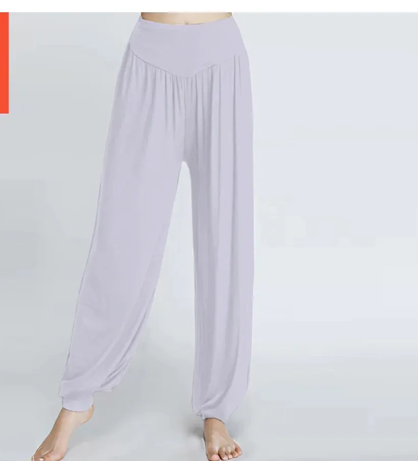 Women's Boho Harem Pants - Modal Solid Belly Dance Trousers, Wide-Leg Long Yoga Pants