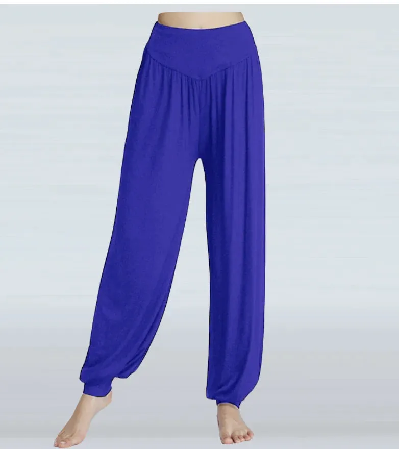 Women's Boho Harem Pants - Modal Solid Belly Dance Trousers, Wide-Leg Long Yoga Pants