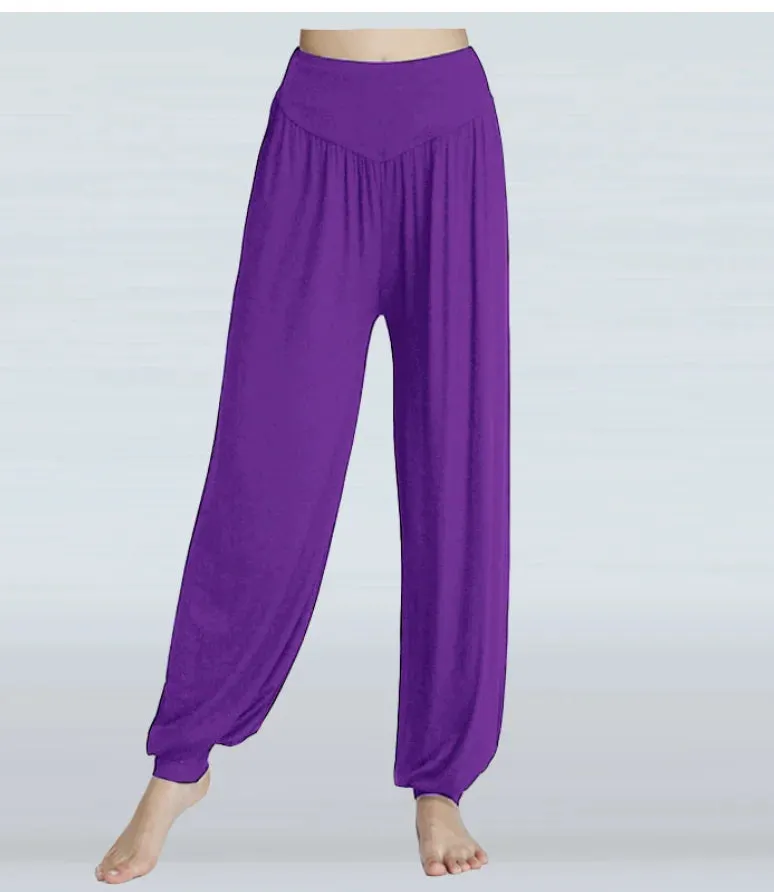 Women's Boho Harem Pants - Modal Solid Belly Dance Trousers, Wide-Leg Long Yoga Pants
