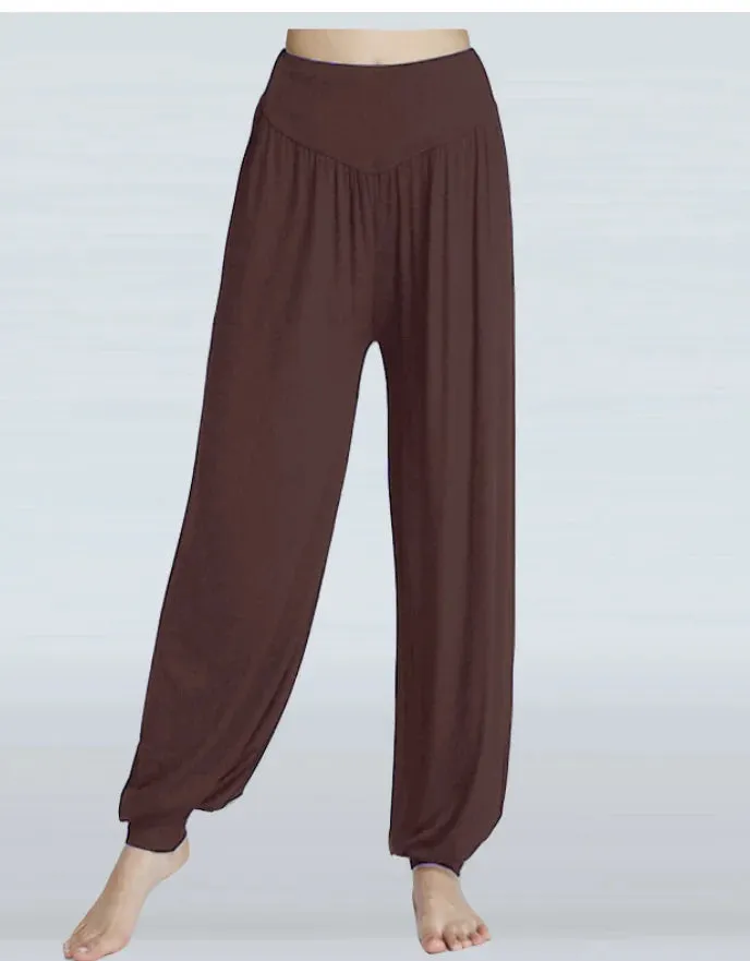 Women's Boho Harem Pants - Modal Solid Belly Dance Trousers, Wide-Leg Long Yoga Pants