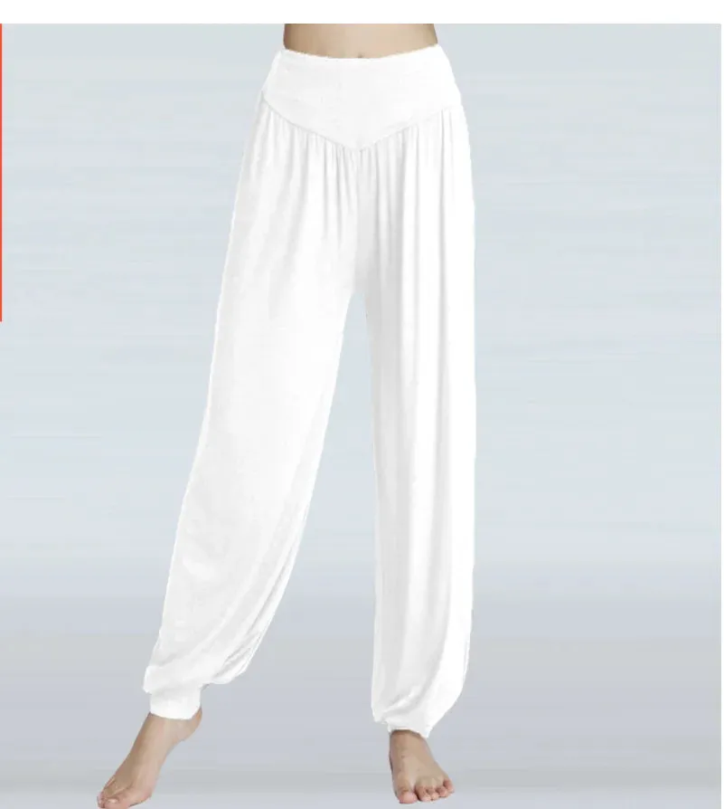 Women's Boho Harem Pants - Modal Solid Belly Dance Trousers, Wide-Leg Long Yoga Pants