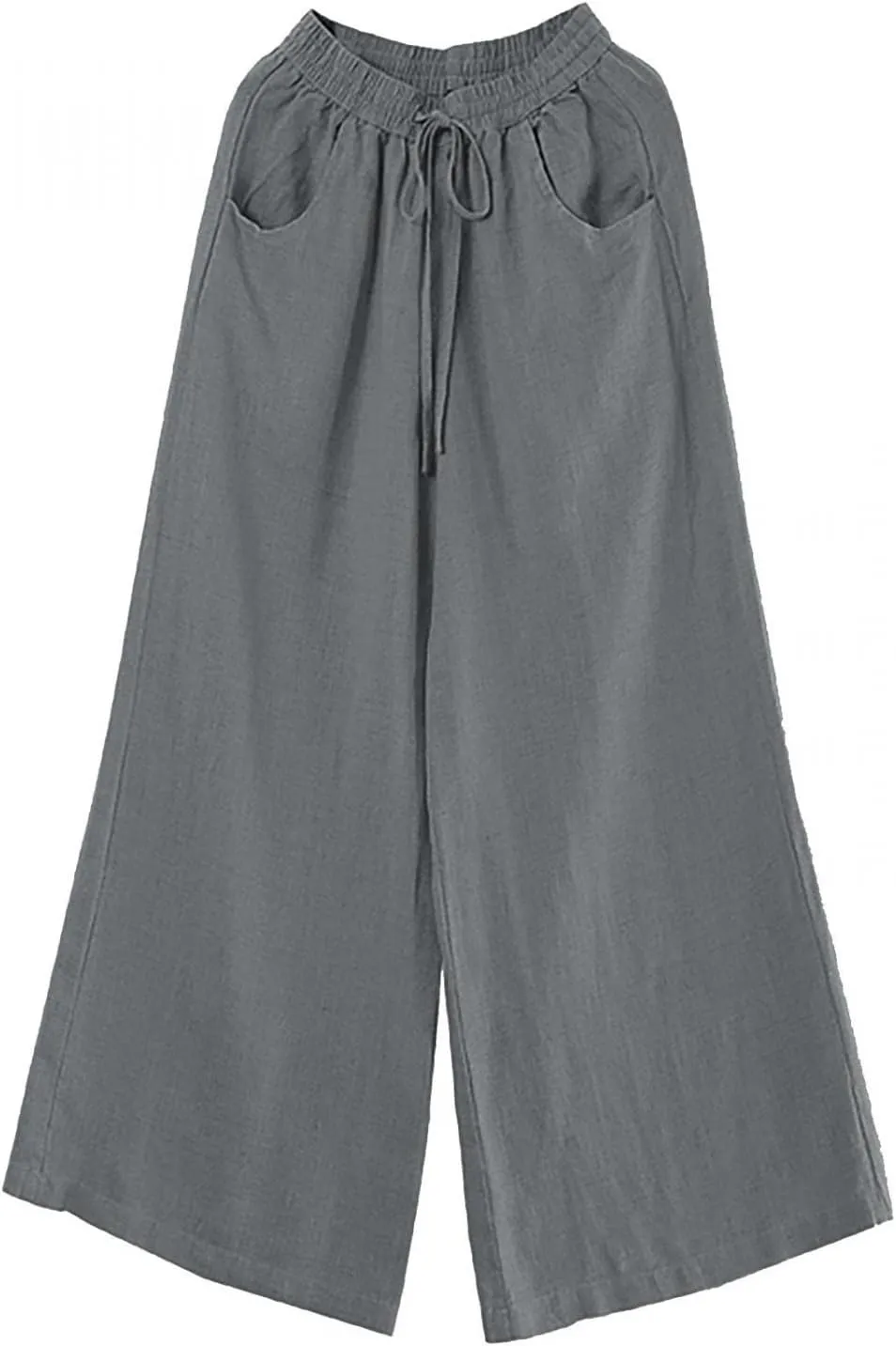 Womens Plus Size High Waist Wide Leg Baggy Cotton Linen Yoga Pants Casual Loose Lounge Palazzo Trousers with Pocket